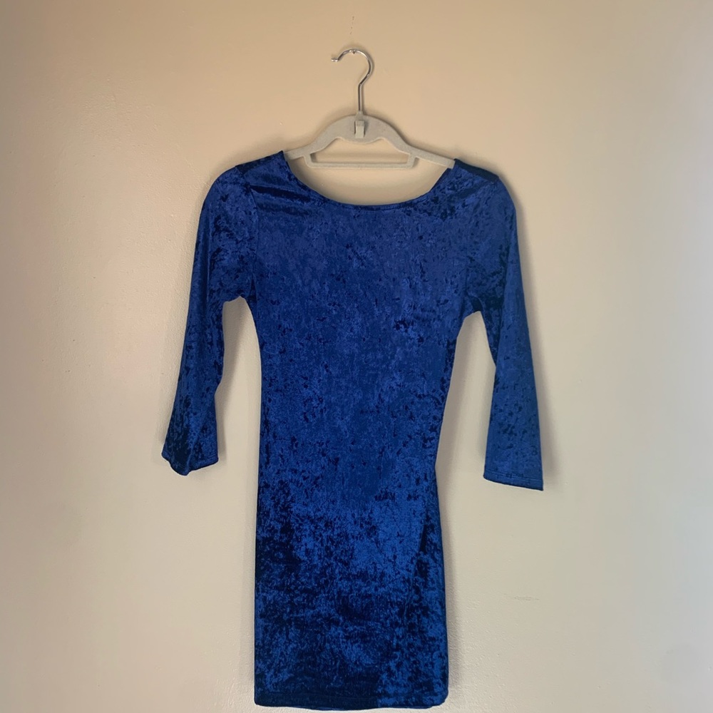Royal Blue Velour BodyCon Dress with open back